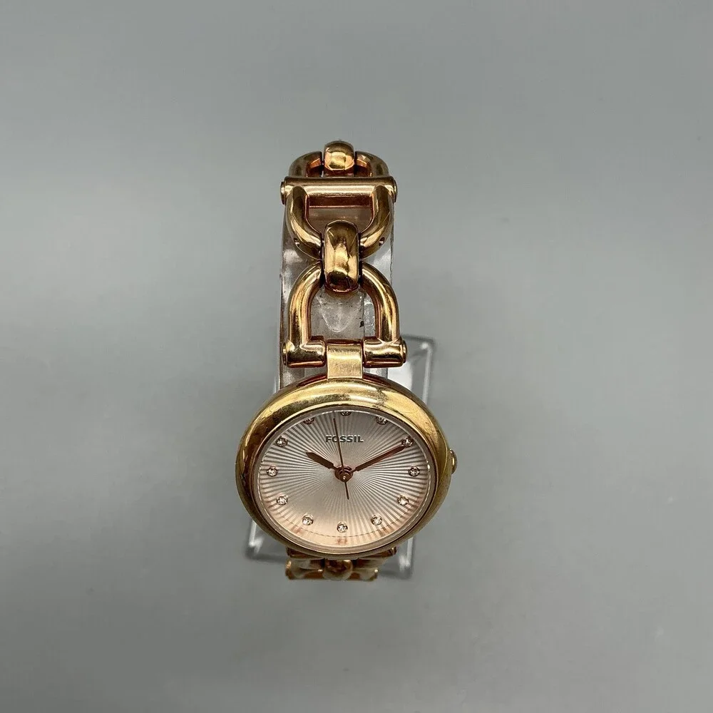 Fossil Womens Watch 28mm Silver Dial Gold Tone Bracelet 50M New Battery 7.5